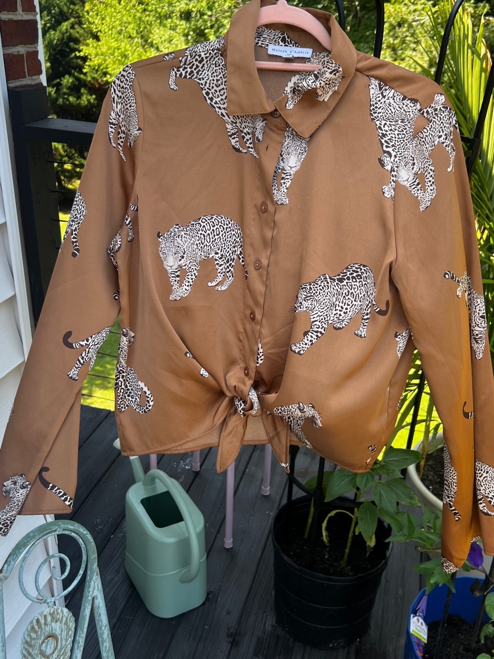 Maison d’Amélie Paris Leopard Print Button Front Blouse Women’s Medium - Picture 3 of 11